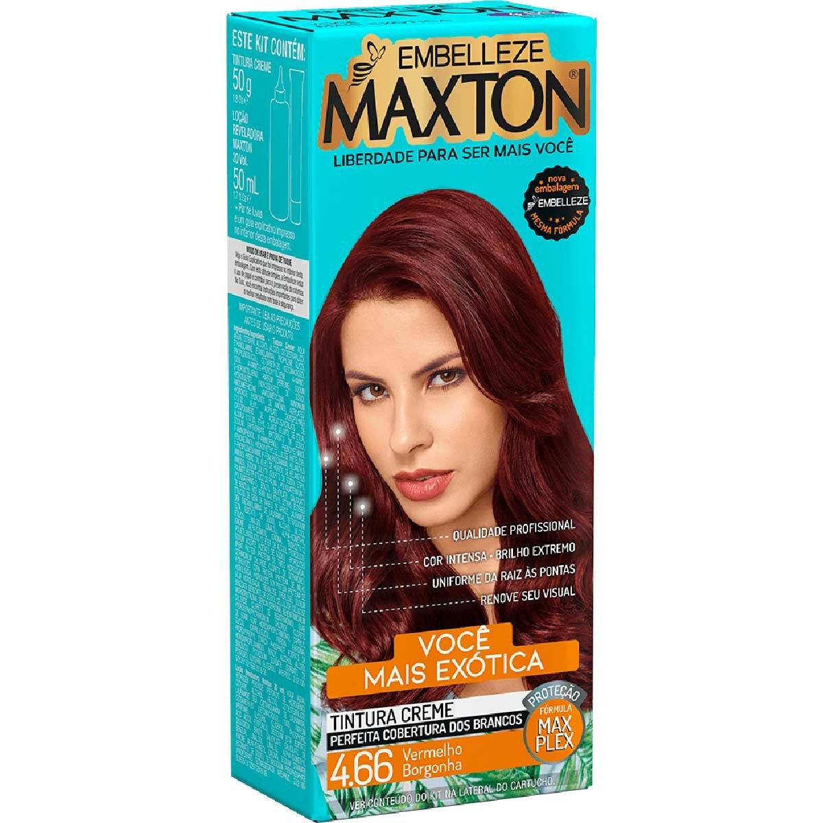 Tinta de Cabelo Vermelho Borgonha 4.66 Exótica - MAXTON