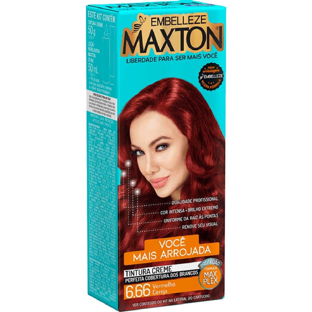 Tinta de Cabelo Mini Kit 6.66 Vermelho Cereja - MAXTON