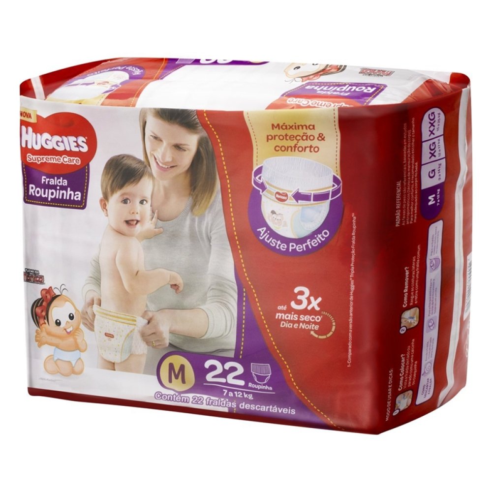 Fralda Huggies Supreme Care M - Roupinha - 22 unidades