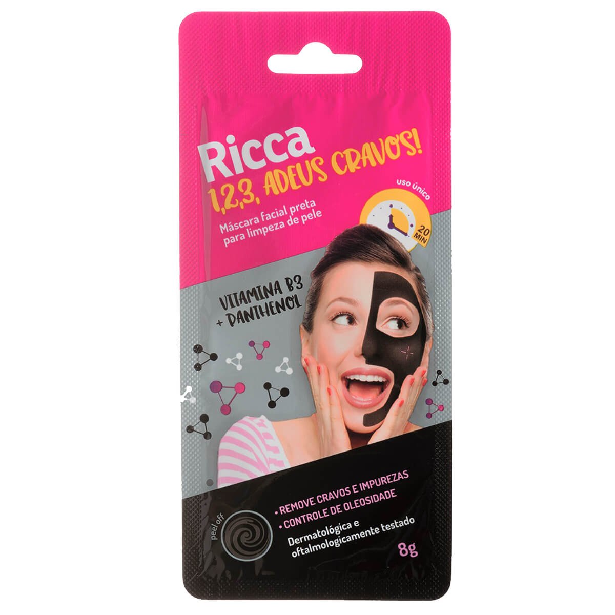 Mascara Facial Ricca Preto Limpeza Pele 1Unidade