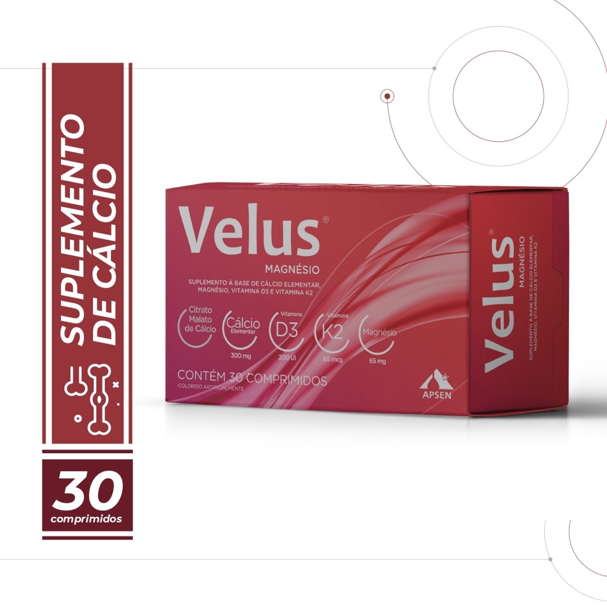 Suplemento Vitamínico Velus Magnésio Apsen 30 Comprimidos