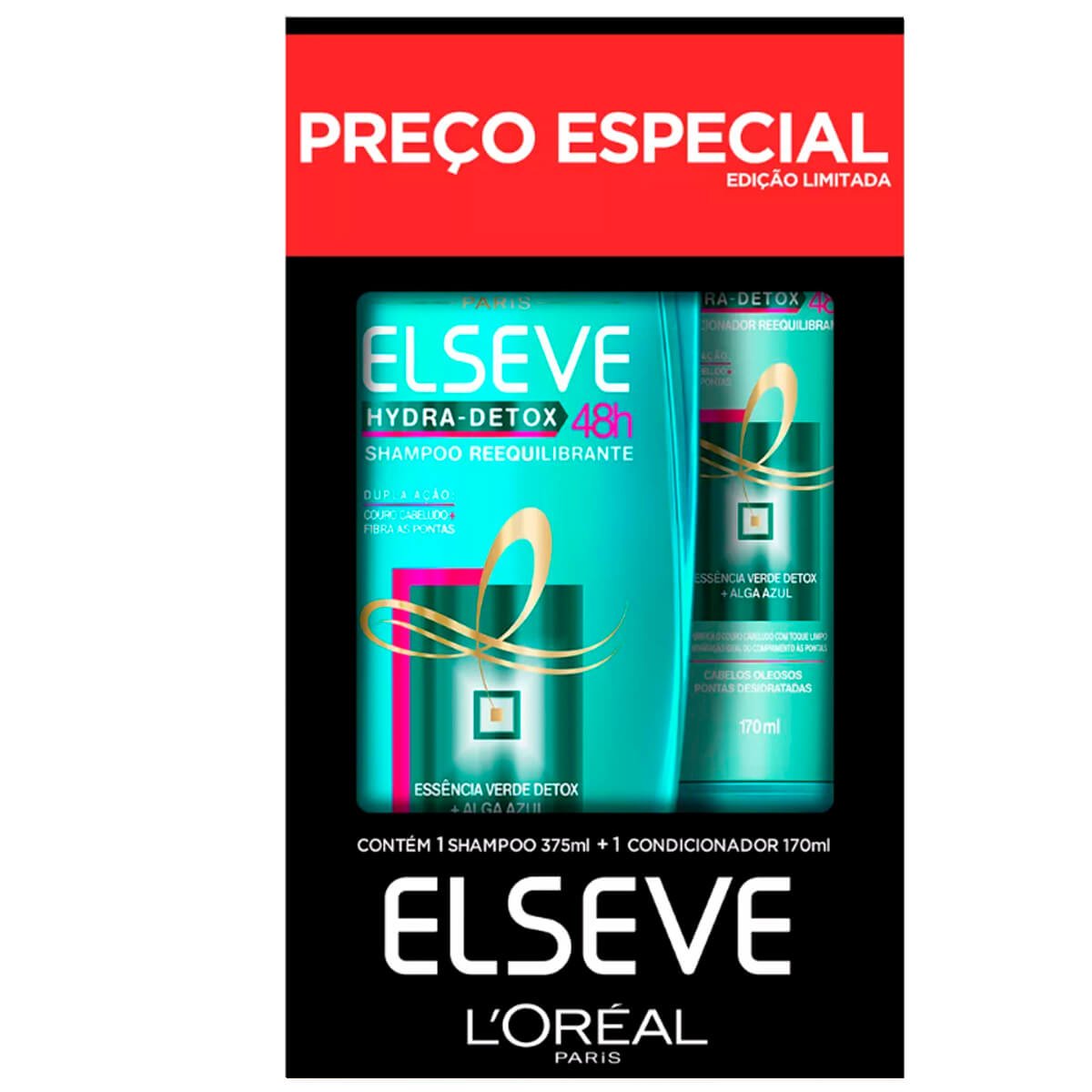 Kit Elseve Hydra Detox Shampoo 375Ml + Condicionador 170Ml