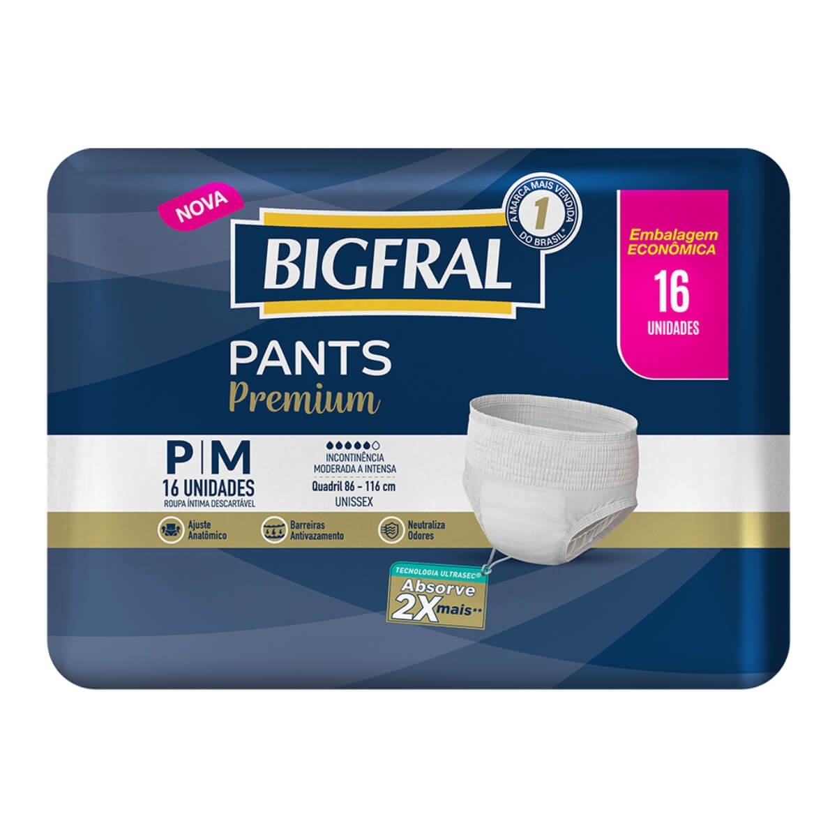 Fralda Geriátrica Bigfral Pants P/M 16Un