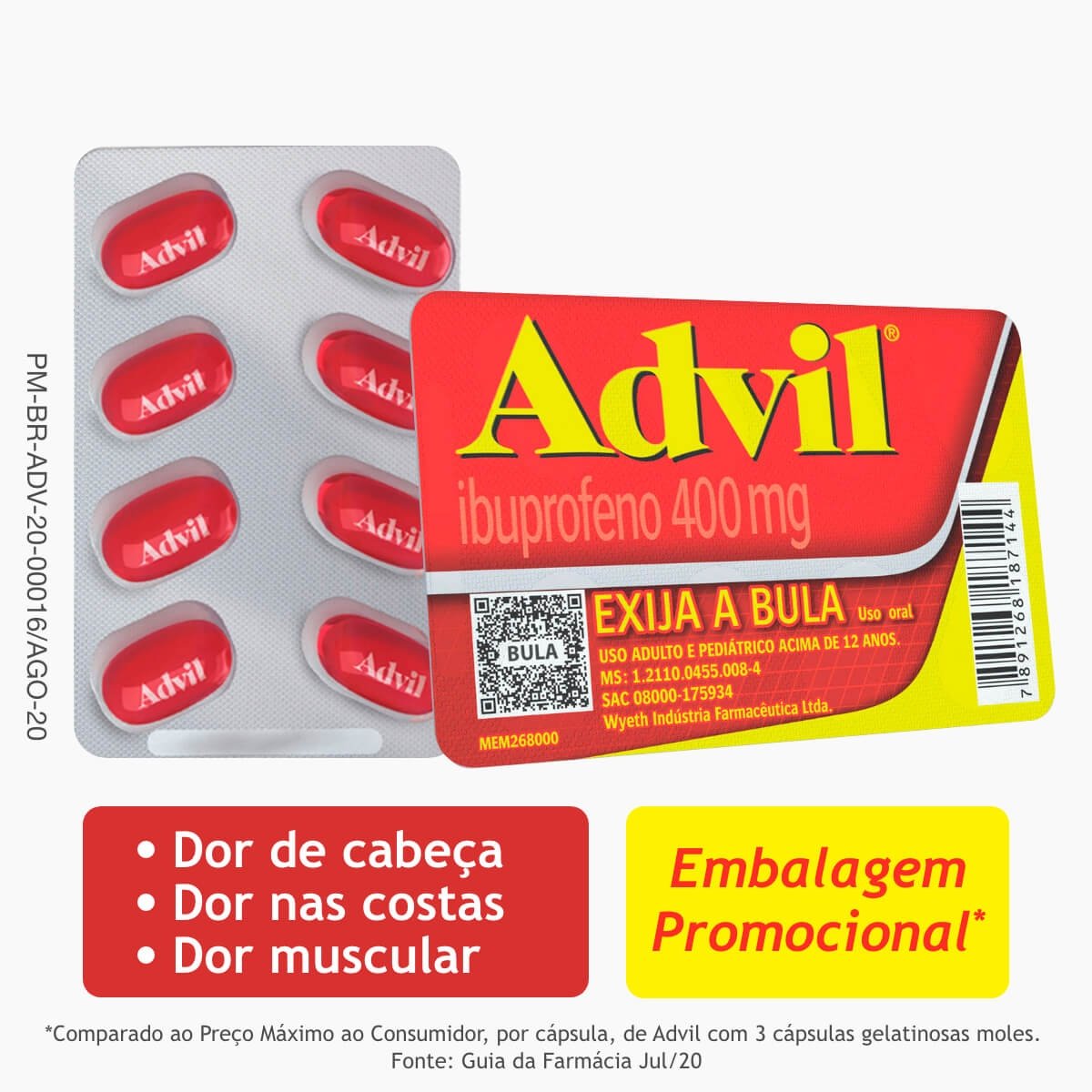 Advil Extra Alívio 400Mg Gsk Blíster Com 8 Cápsulas