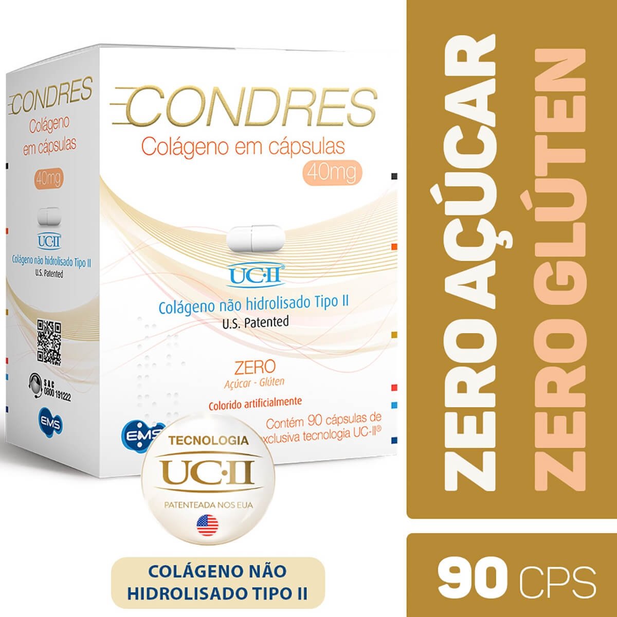 Condres Colágeno Não Hidrolisado Tipo Ii Ems 90 Cápsulas