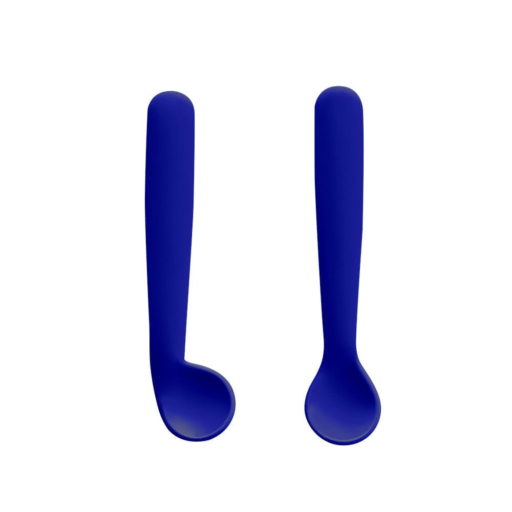 Kit Duas Colheres De Silicone First Bites No Case - Azul