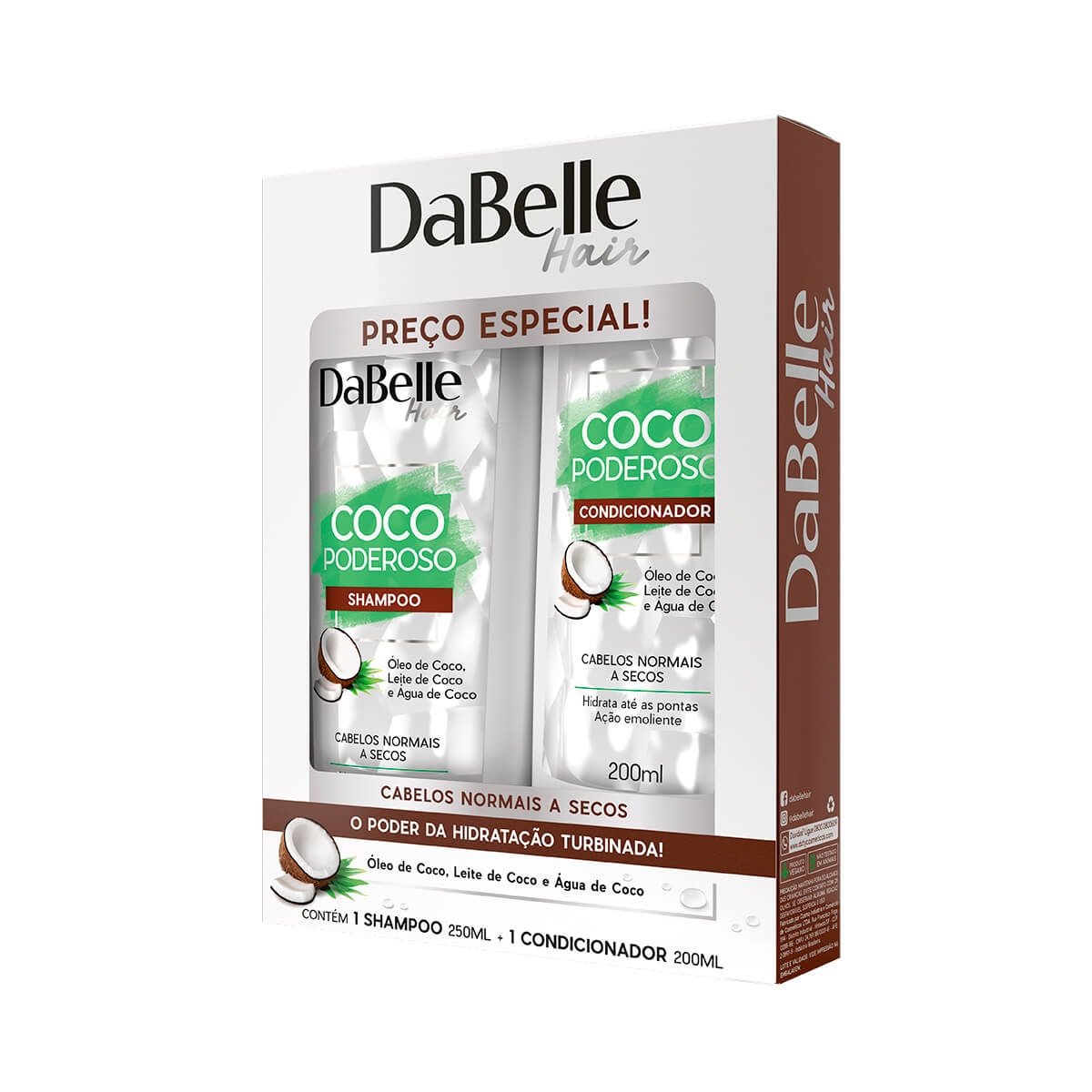 Kit Shampoo250ml+Condicionador200ml Coco Poderoso -DABELLE