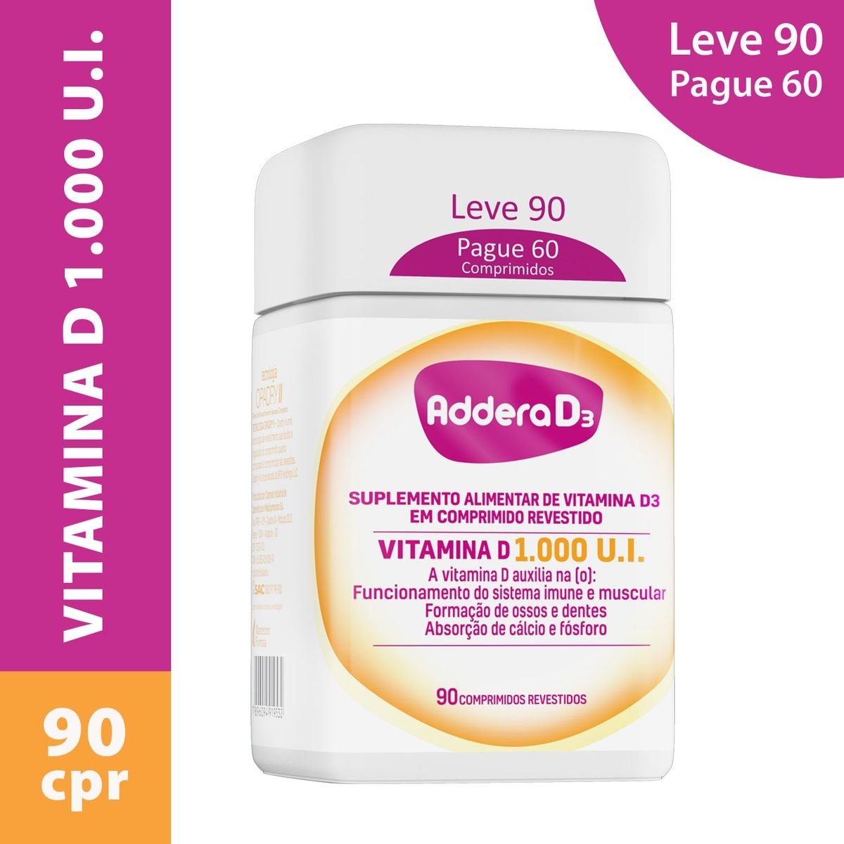Addera D3 1000Ui Cosmed Caixa Com 90 Comprimidos Revestidos