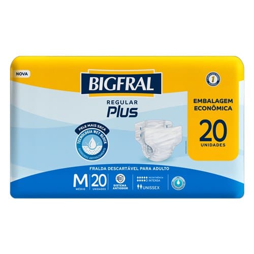 Fralda Descartável Geriátrica Bigfral Regular Plus M com 20 