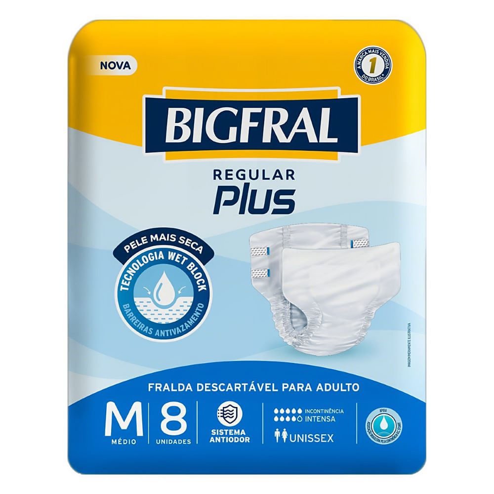 Fralda Descartável Adulto Regular Plus M Bigfral 8 Unidades