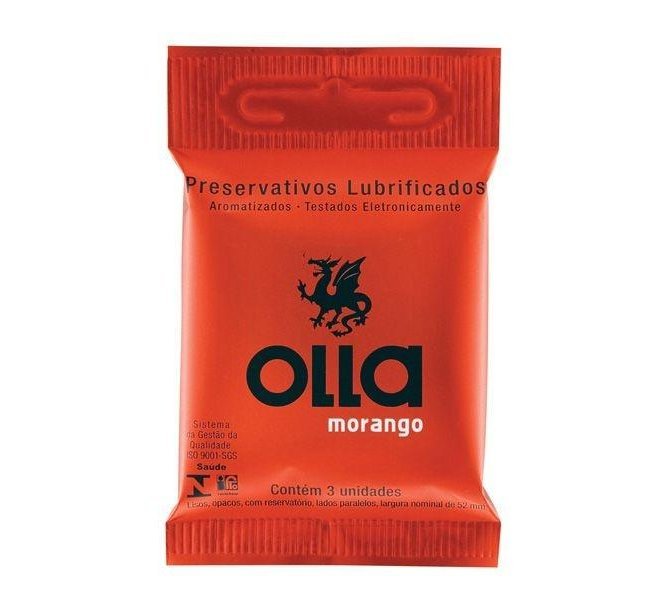 Preservativo Olla Lubrificado Morango 3Unidades