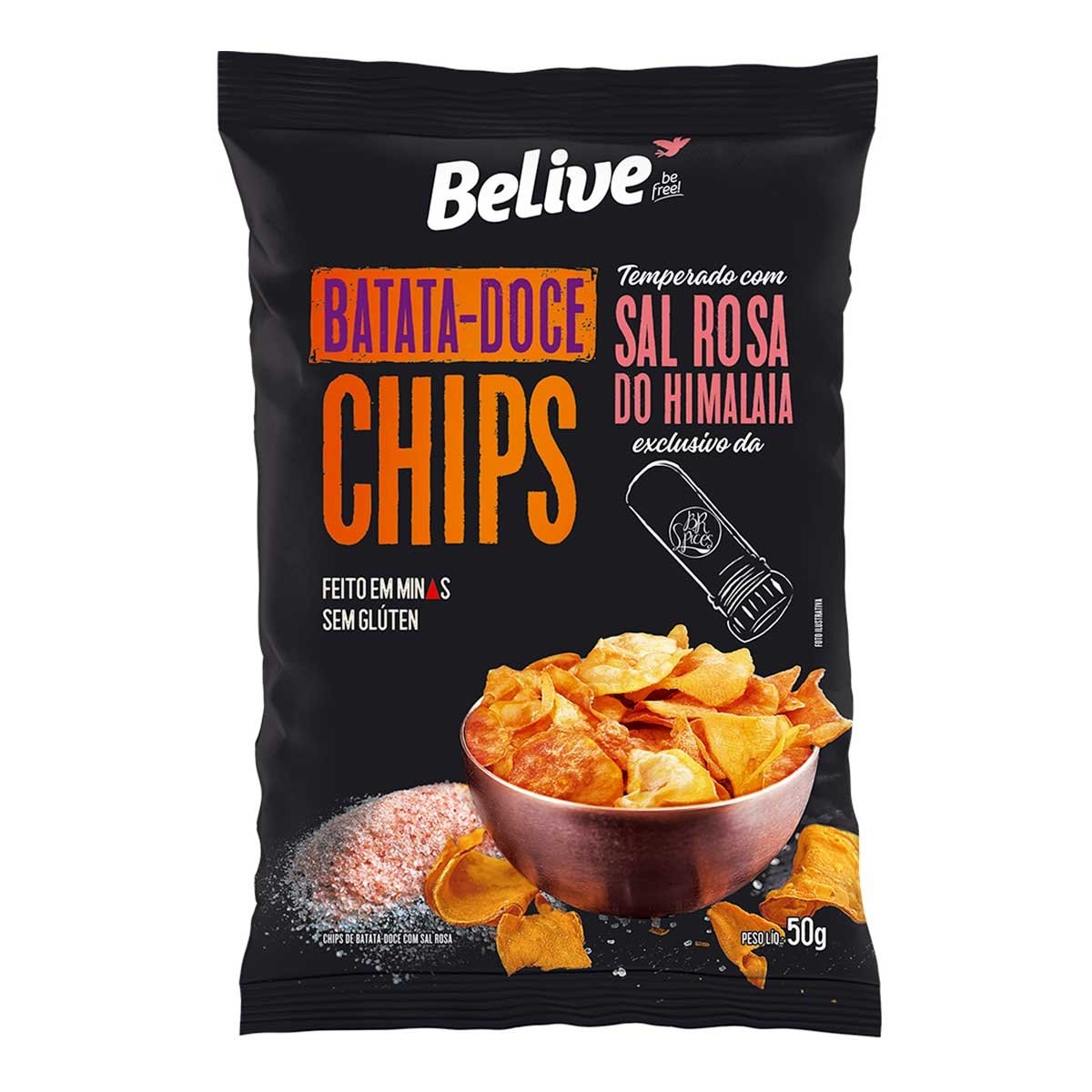 Batata Doce Chips Com Sal Rosa Do Himalaia Belive 50G