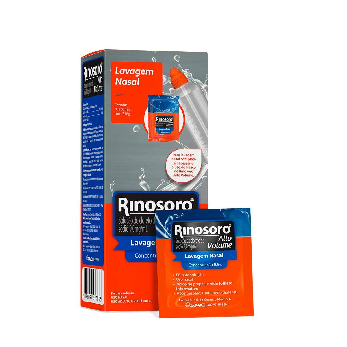 Rinosoro Alto Volume Lavagem Nasal Cosmed Com 30Un