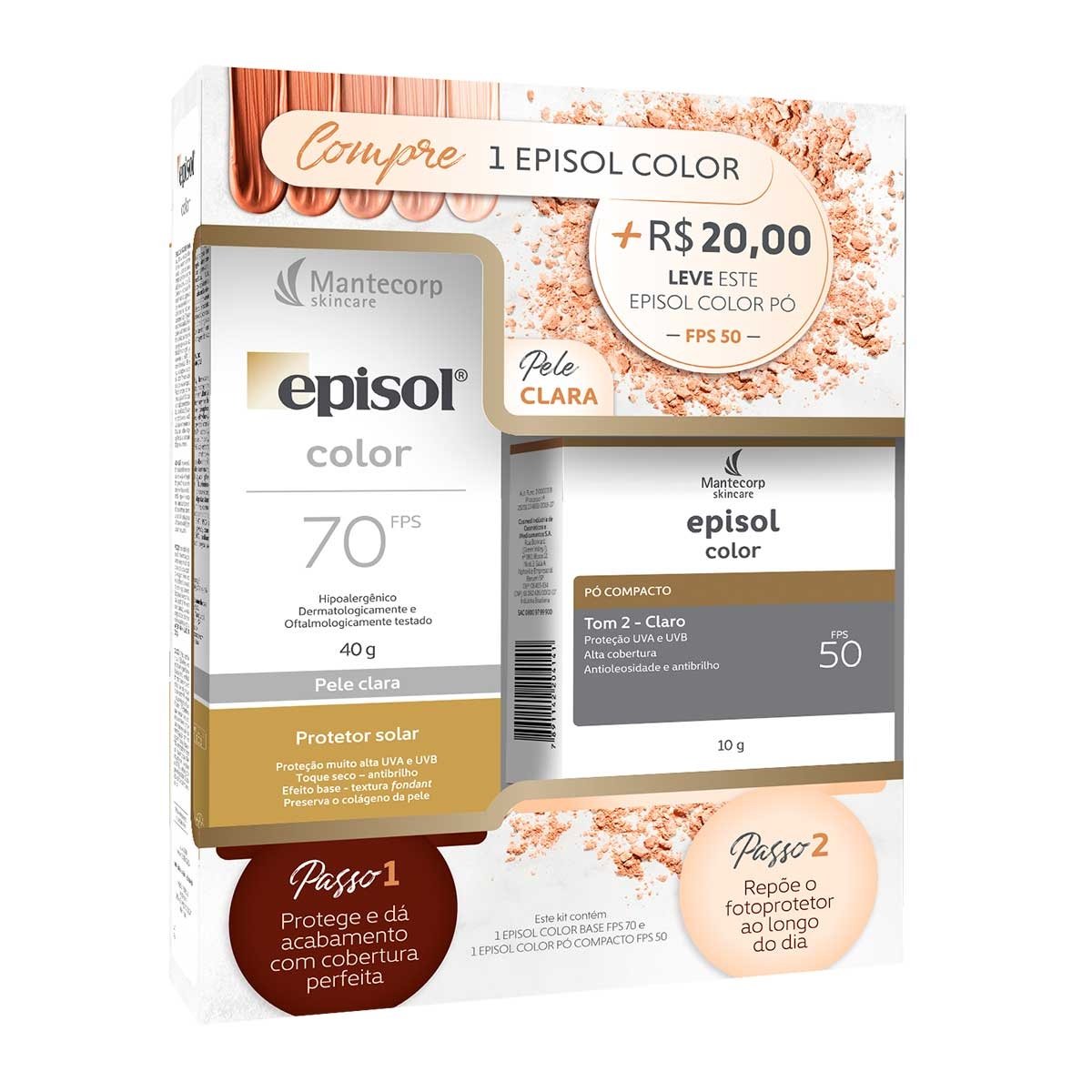 Kit Episol Color Pele Clara Protetor Solar 40g + Pó Compacto