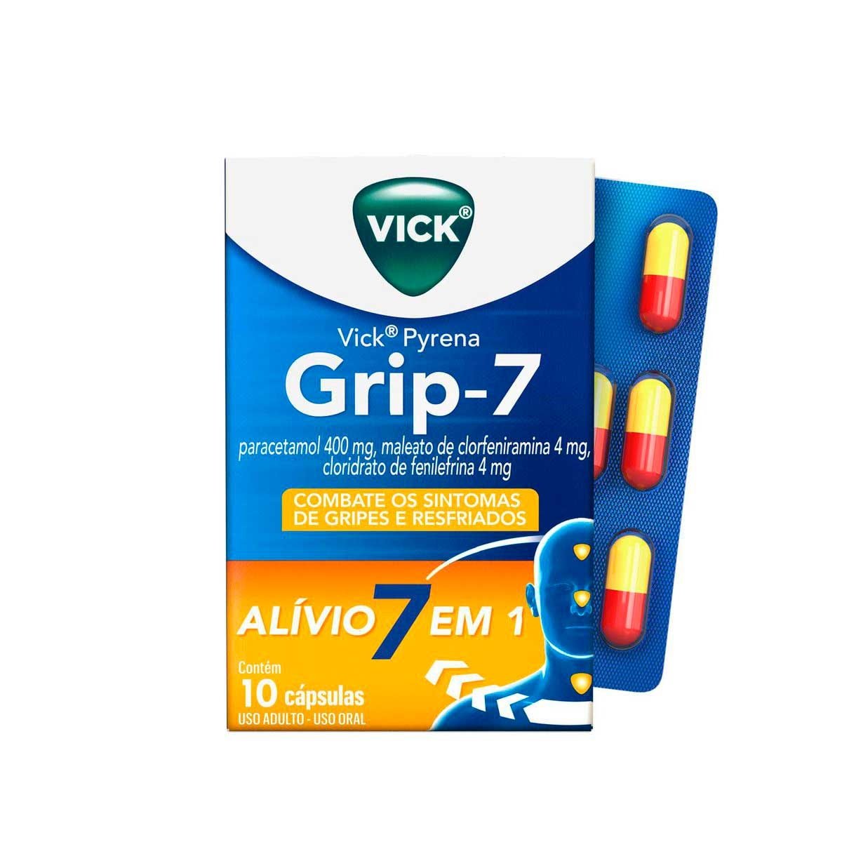 Vick Pyrena Grip–7 400mg + 4mg + 4mg  10 Cápsulas Duras -P&G