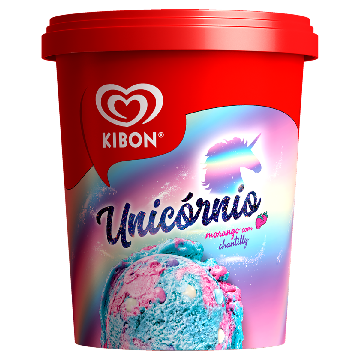 Sorvete Unicórnio Sabor Morango Com Chantilly 800Ml