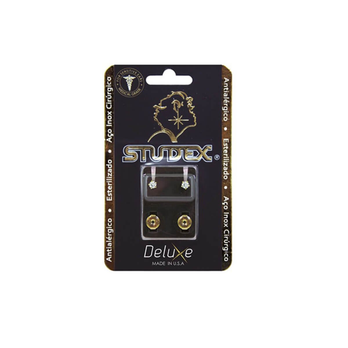BRINCO STUDEX DELUXE ZIRCONIA M DOURADA