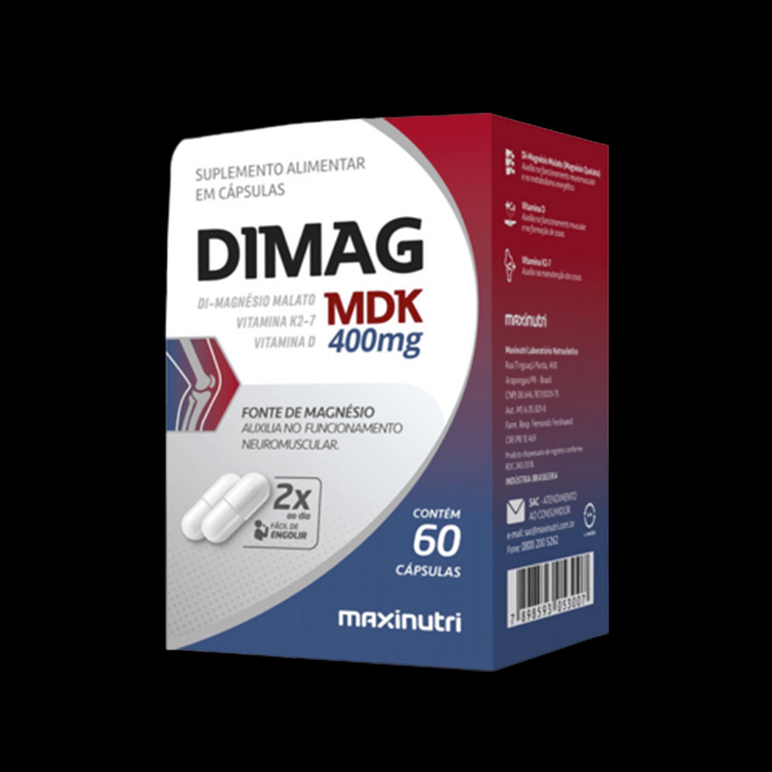 Dimag Mdk Di-Malato De Magnésio 400Mg Maxinutri 60 Cápsulas