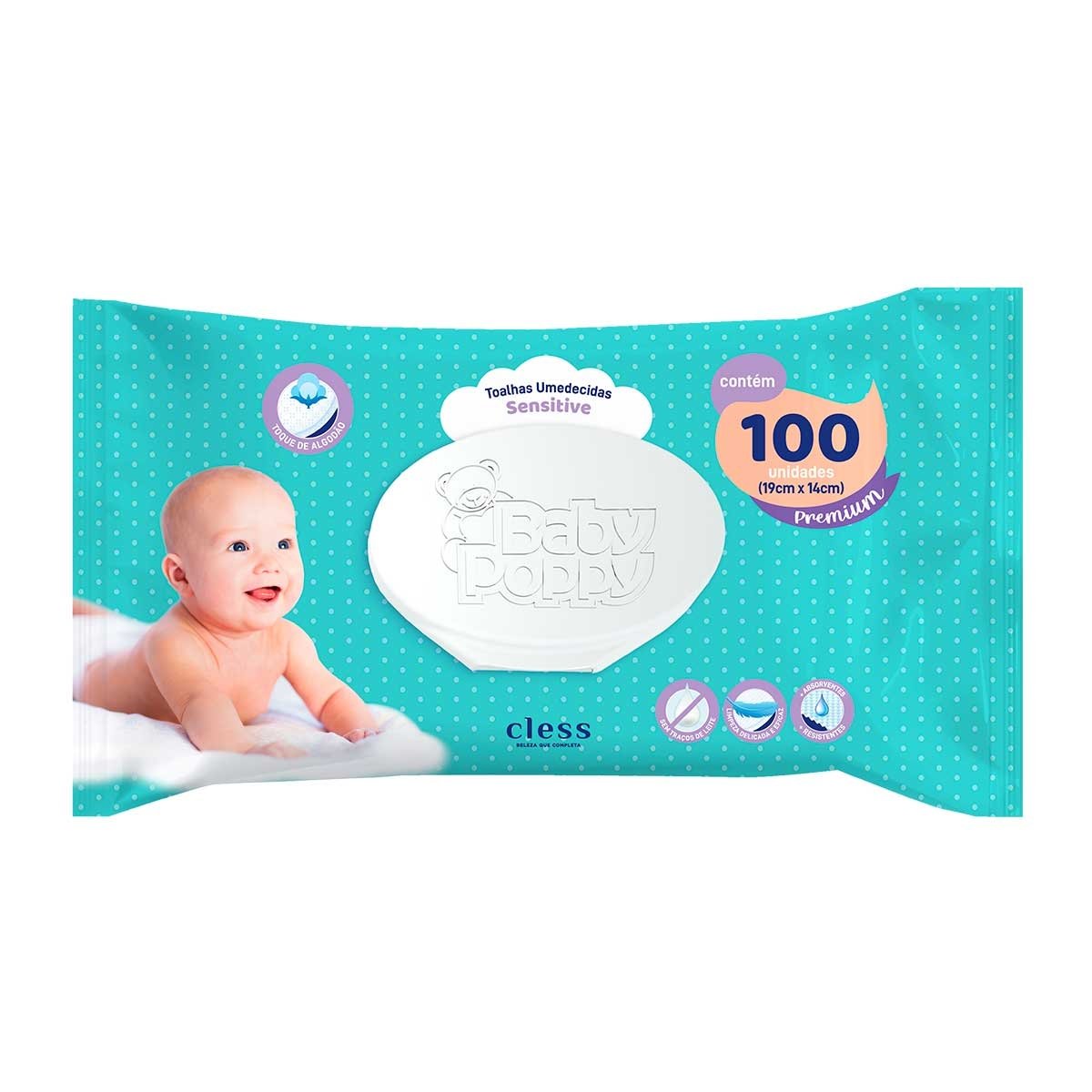 Toalha Umedecida Baby Poppy Basic 100Unidadesd