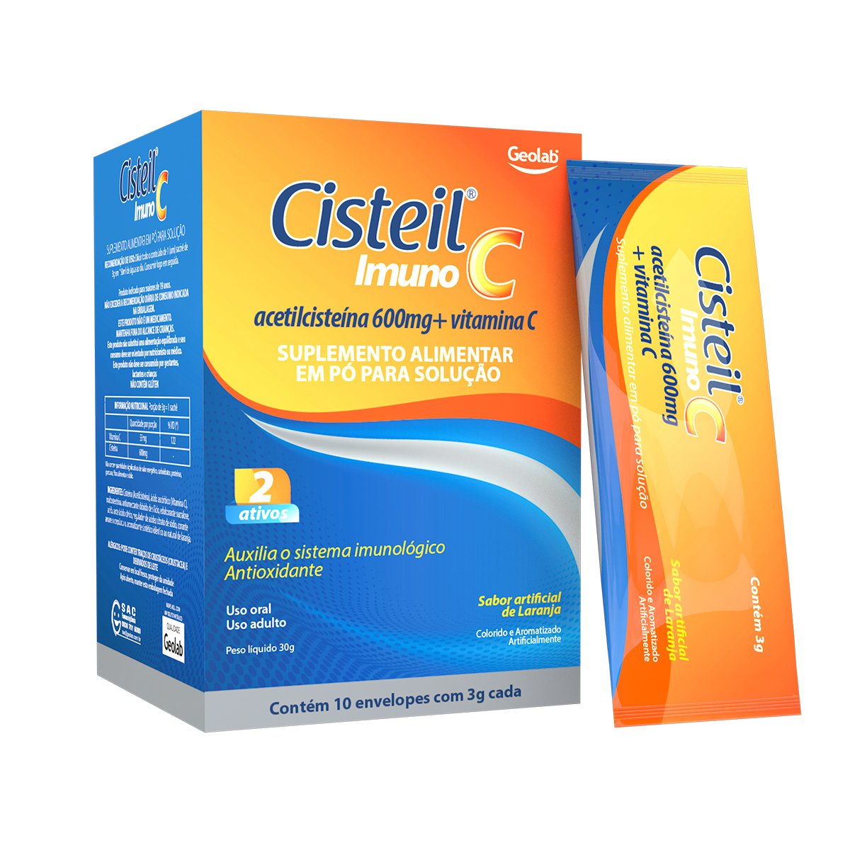 Cisteil Imuno C Sabor Laranja 10 Envelopes - GEOLAB