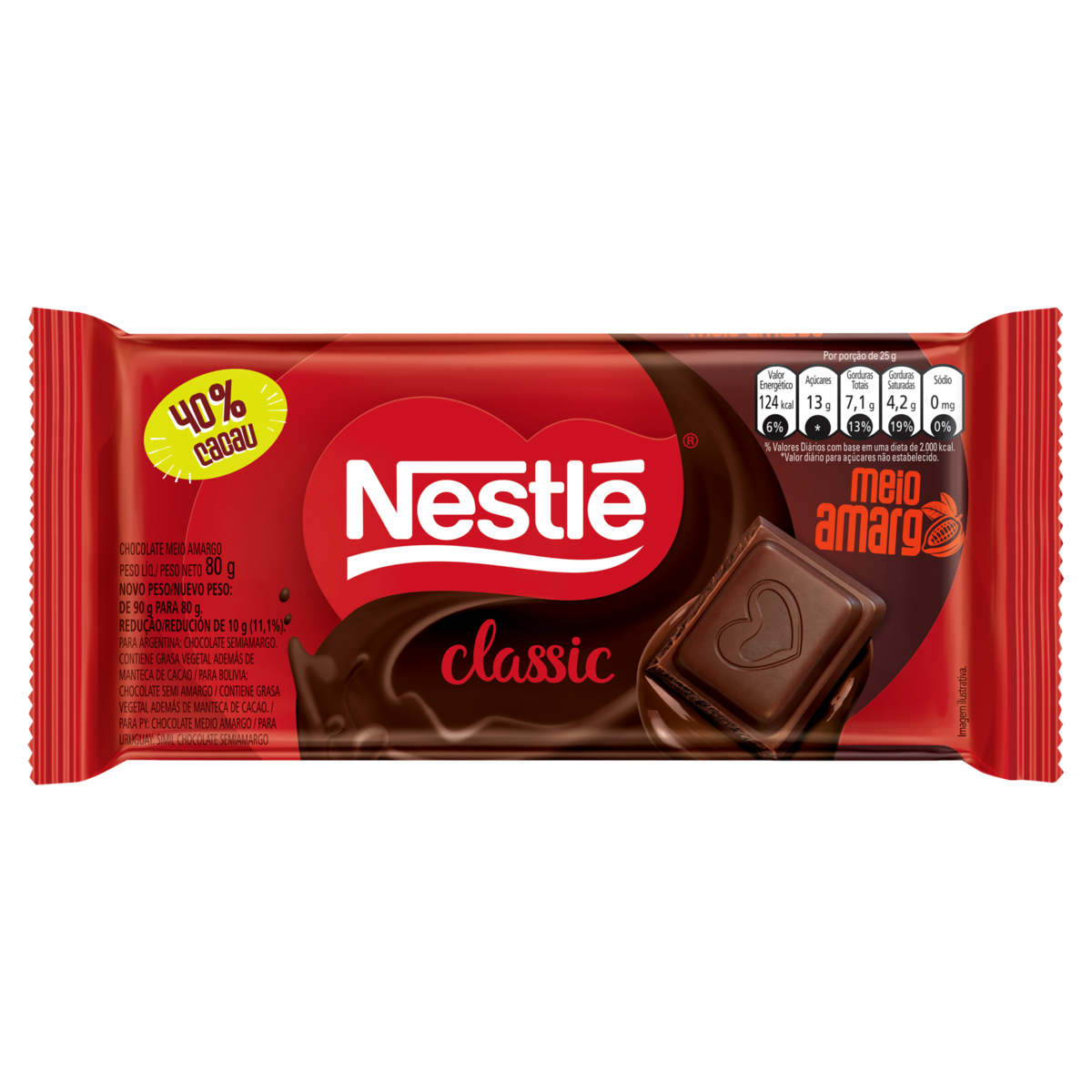 Chocolate Meio Amargo Classic 80G