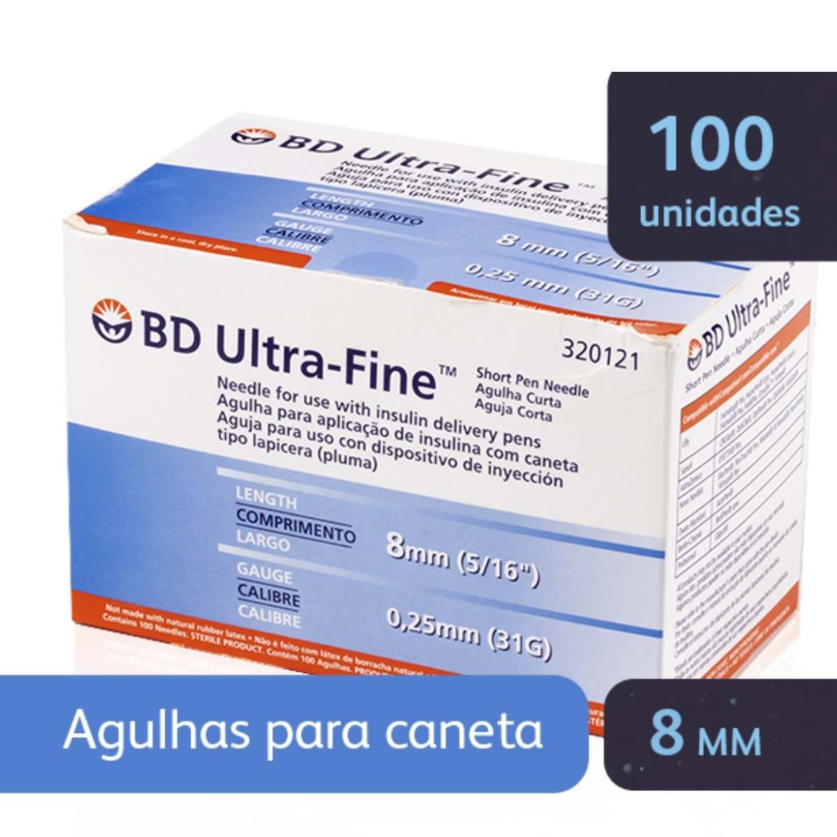 Agulha para Caneta de Insulina 8MM 100 Unidades-ULTRA FINE