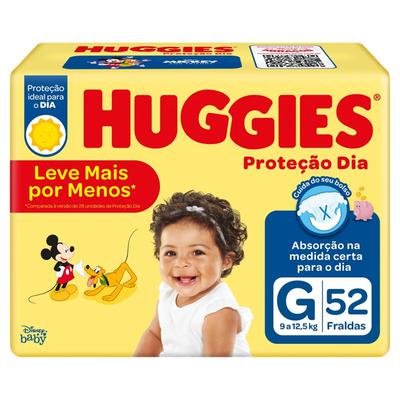 FRALDA HUGGIES TRIPLA PROTEÇÃO DIA MEGA+ G C/52 UNIDADES