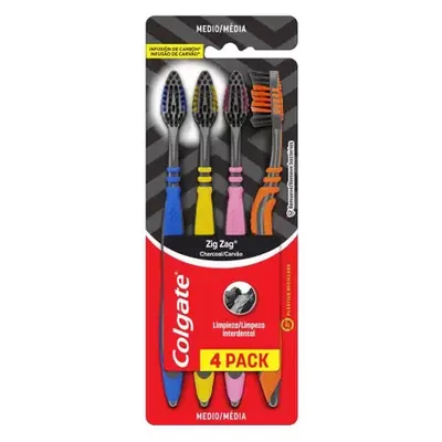 Kit Escova Dental Colgate Zig Zag Carvao C/4Unidades