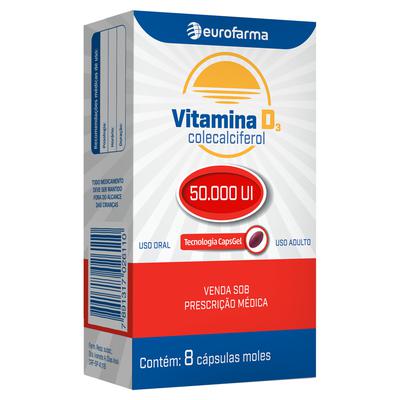 Vitamina D3 Colecalciferol 50.000UI 8 cápsulas - EUROFARMA 