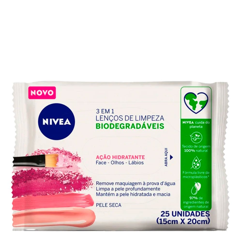 Lenço Demaquilante Nivea 3 Em 1 Ação Hidratante 25Unidades
