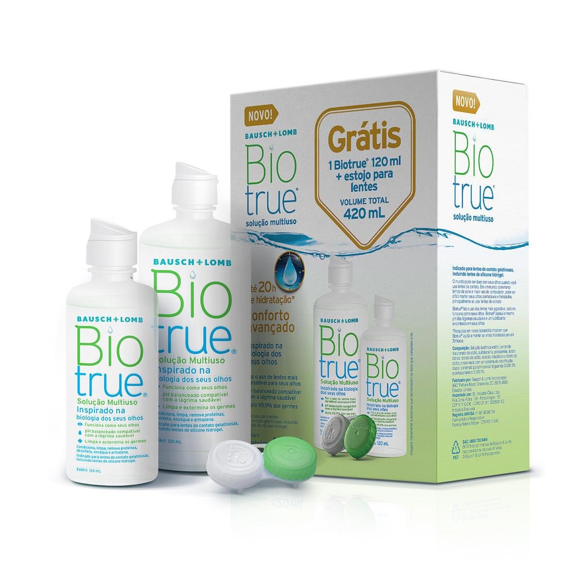 Kit Solução p/Lentes de Contato 300ml+120ml+estojo - BIOTRUE