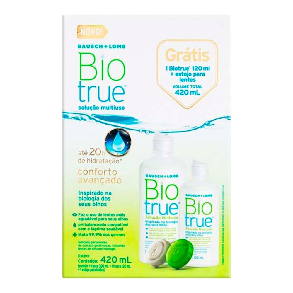 Kit Solução p/Lentes de Contato 300ml+120ml+estojo - BIOTRUE