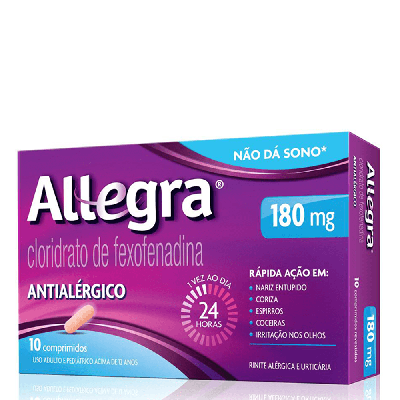 Antialérgico Allegra 180Mg Sanofi Com 10 Comprimidos