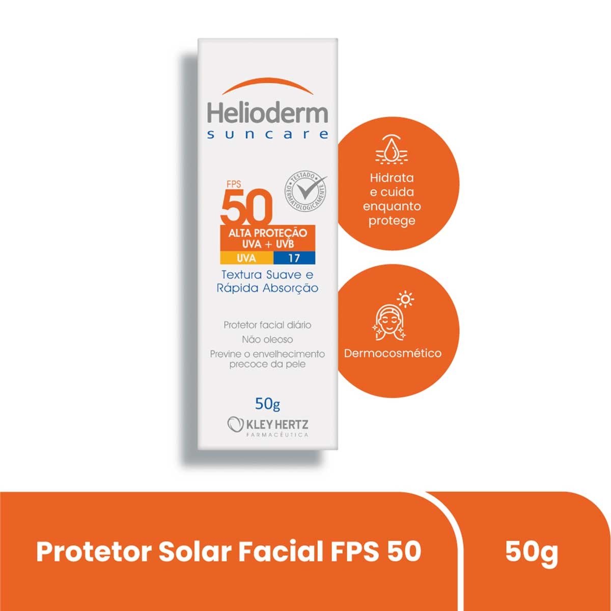 Protetor Solar Facial Toque Seco Fps 50 Helioderm Caixa 50G