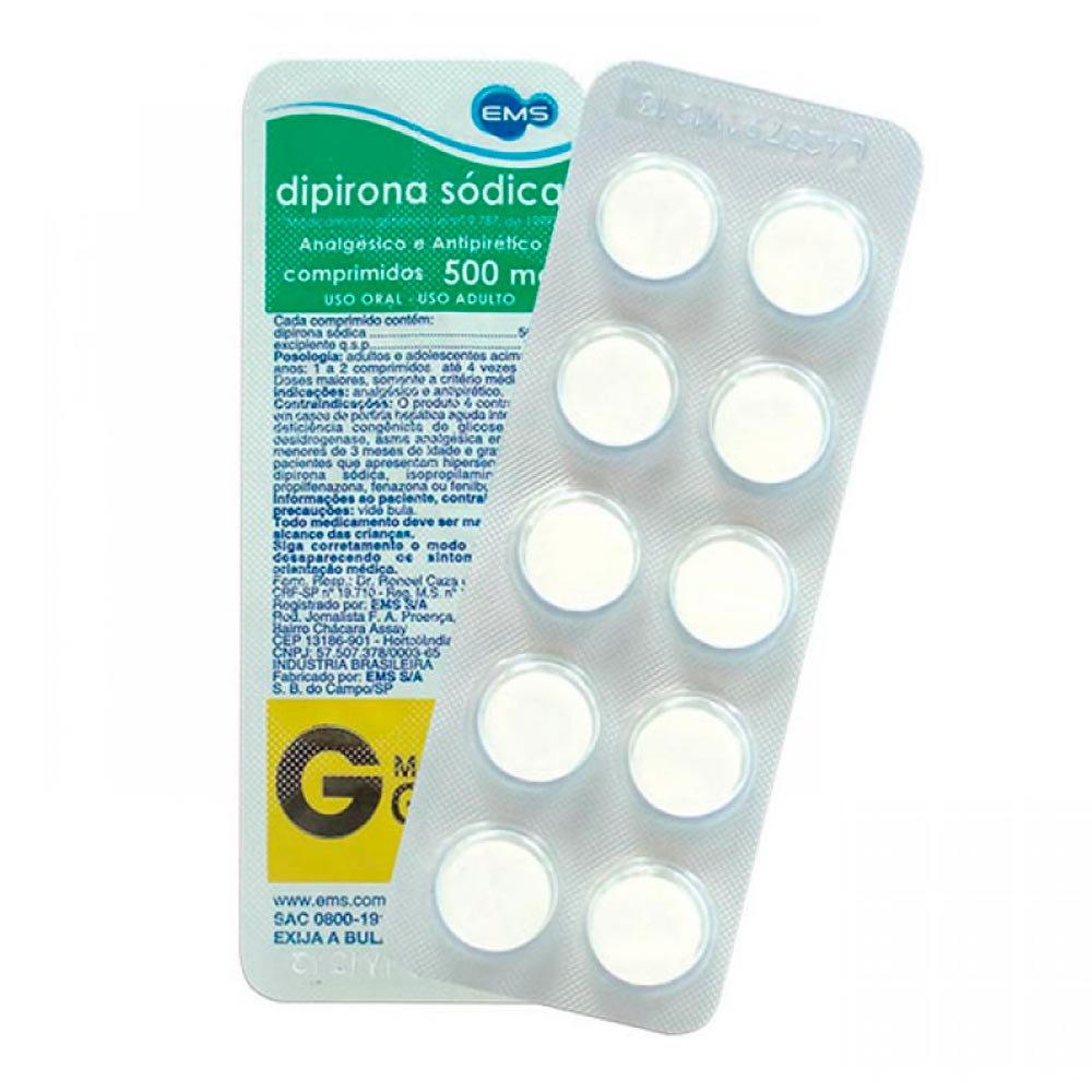 Dipirona Sódica 500Mg 10 Comprimidos - Ems - Genérico