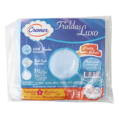 Fralda Pinte e Borde Az 70x70Cm 5 Unidades - CREMER