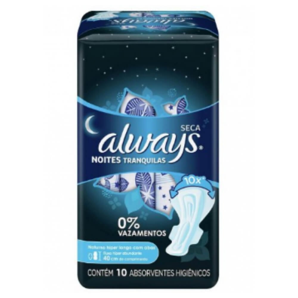 Absorvente Noites Tranquilas Seca c/Abas 10 Unidade - ALWAYS