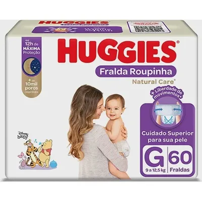 Fralda Huggies Roupinha Natural Care G Hiper 60 unidades