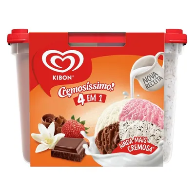 Sorvete Cremosíssimo 4 Em 1 Napolitano + Flocos Kibon 2L