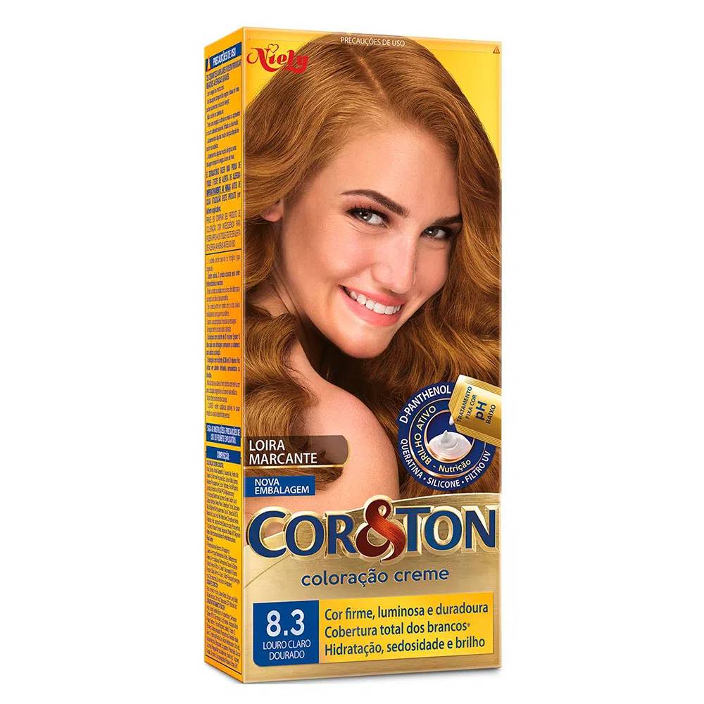 Kit Tintura Cor & Ton 8.3 Louro Claro Dourado 180 g - NIELY