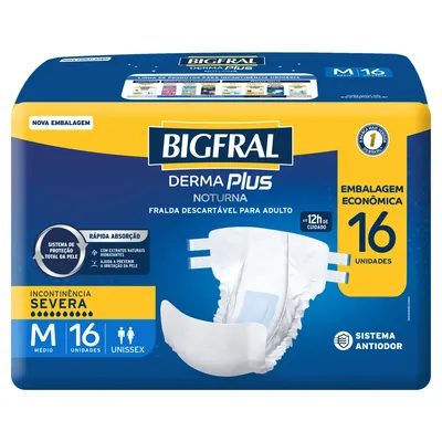 FRALDA BIG NOTURNO DERM PLUS M 16UNIDADES