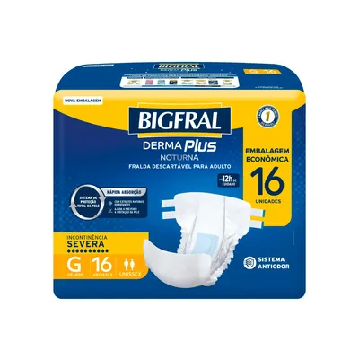 FRALDA BIG NOTURNA DERM PLUS G 16UNIDADES