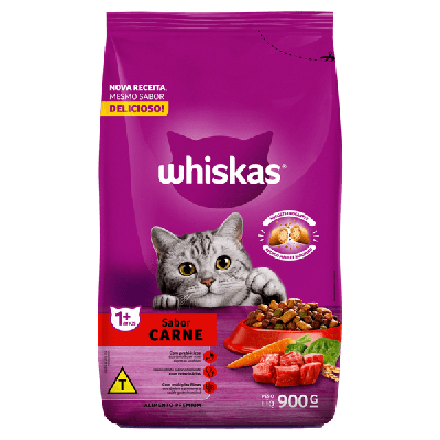 Ração Para Gatos Adultos Sabor Carne Whiskas 900G