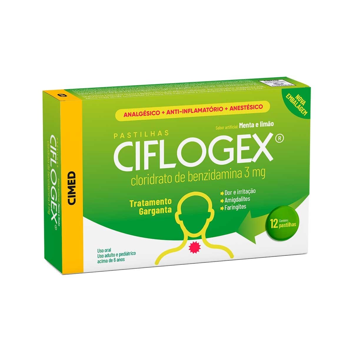 Ciflogex Menta e Limão Cimed Caixa 12 Pastilhas