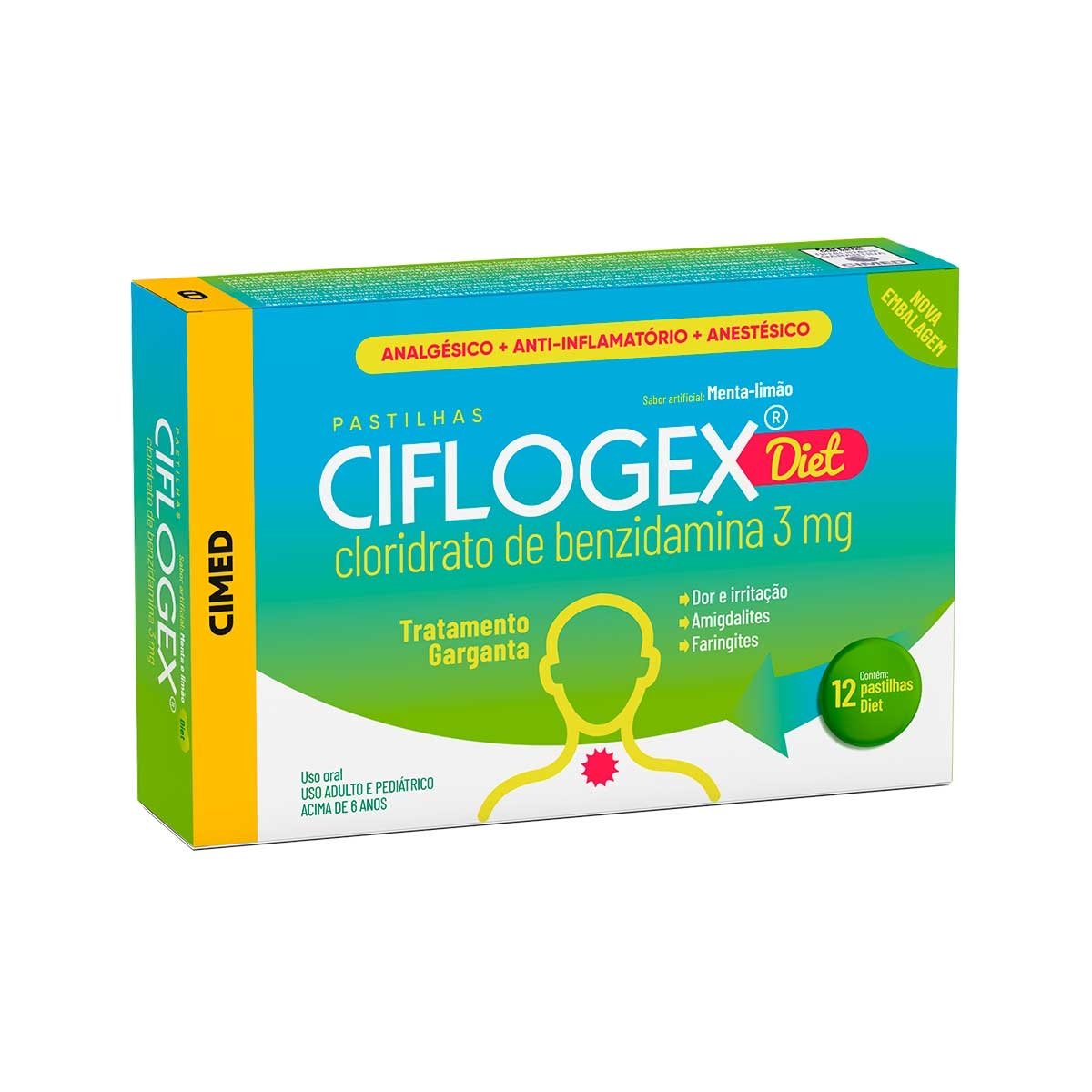 Ciflogex Pastilha Sabor Menta-Limão 3Mg Cimed Caixa Com 12Un