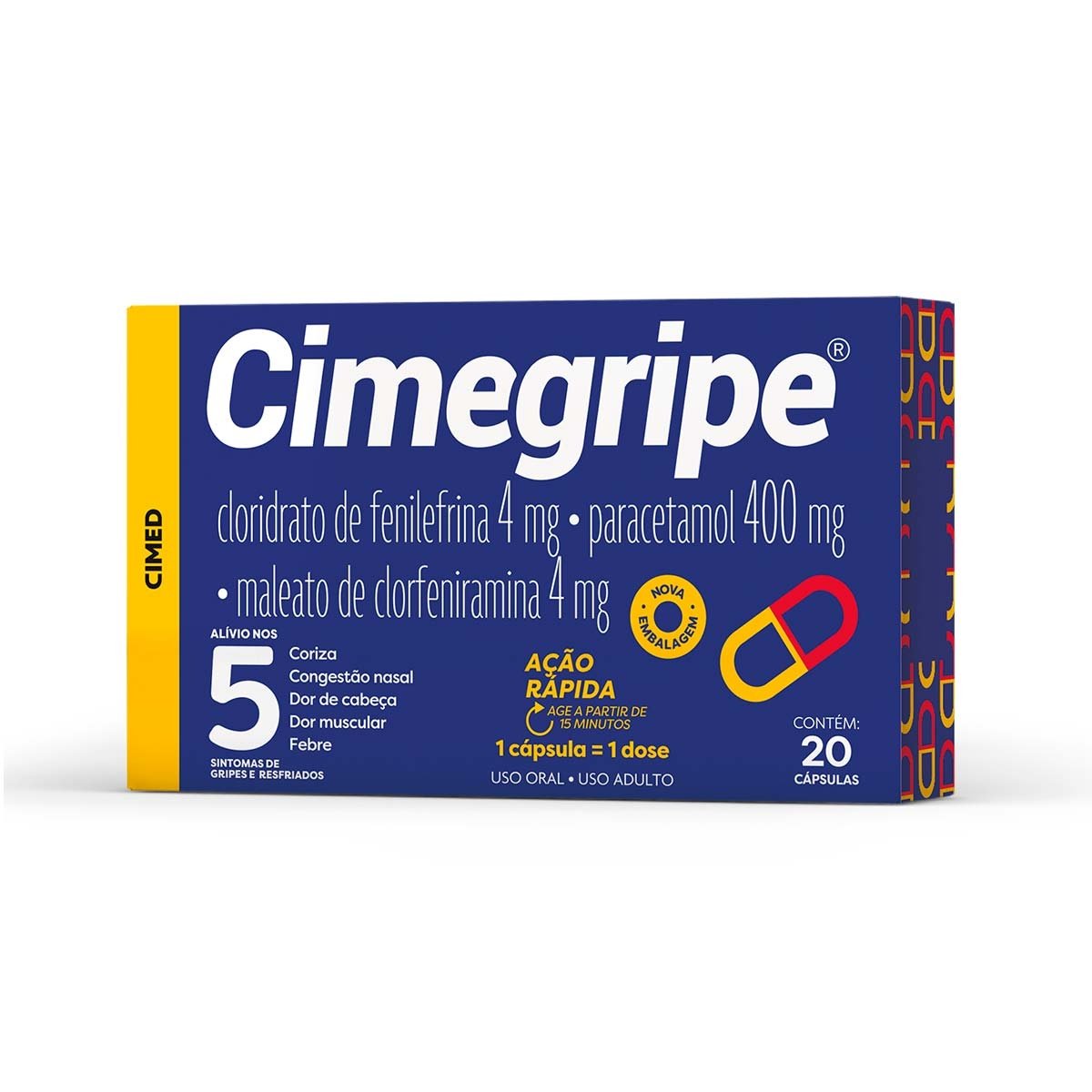 Cimegripe 400Mg + 4Mg + 4Mg Cimed Com 20 Cápsulas