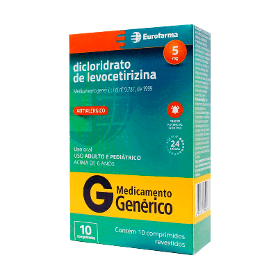 Dicloridrato De Levocetirizina 5Mg Eurofarma 10 Comprimidos