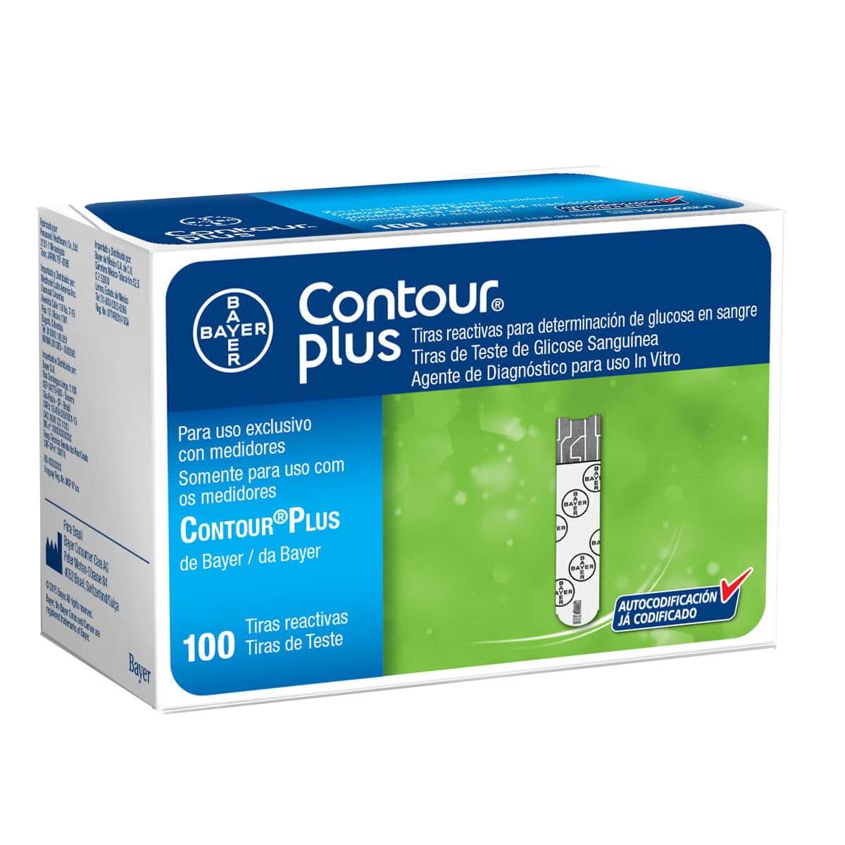 Tiras de Teste de Glicose Bayer Contour Plus com 100 unidade