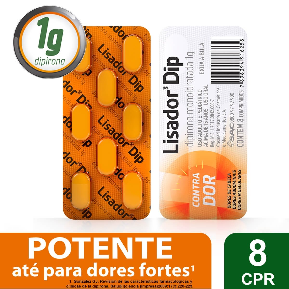 Lisador Dipirona Sódica 1g 8 comprimidos