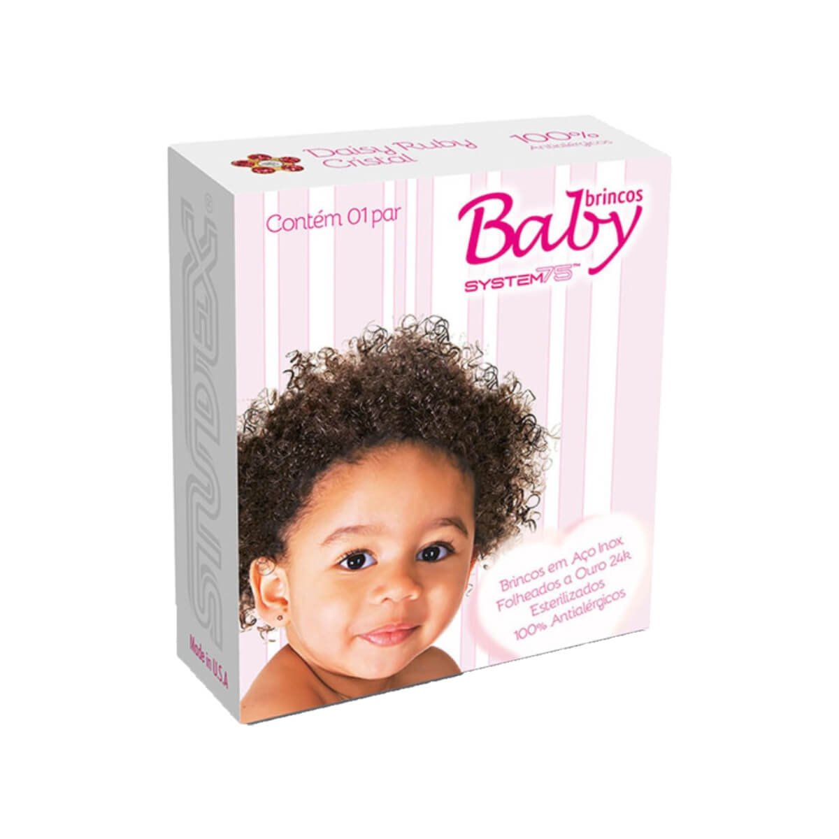 Brinco Infantil Antialérgico Studex Baby Daisy Ruby Cristal